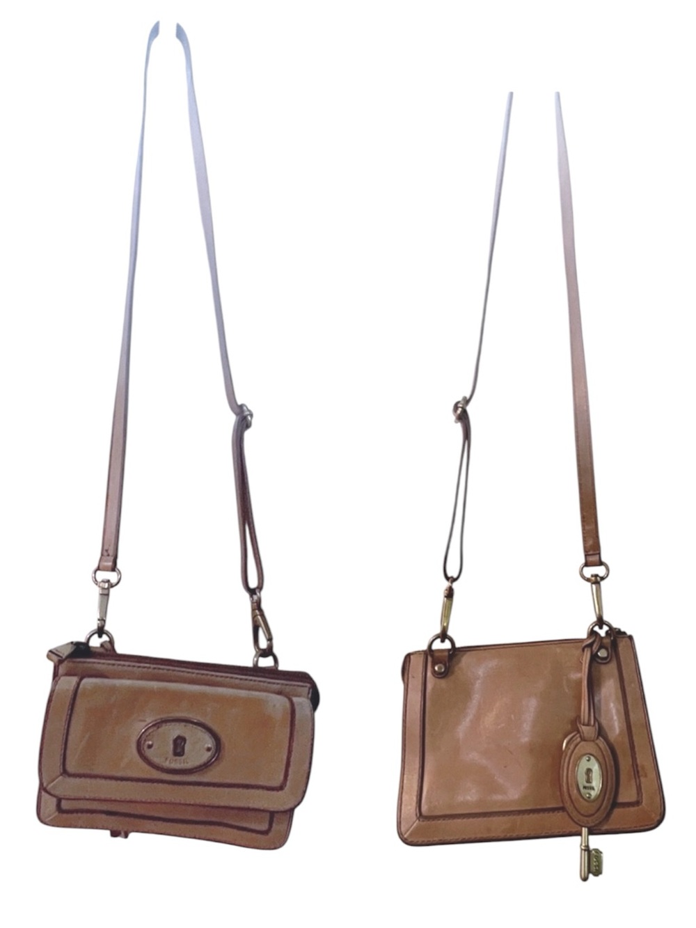 Vintage Fossil Key-Per Vegetable-Tanned Leather Crossbody Bag Handbag Purse